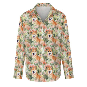 Spring Blossom Shiba Inus Women's Shirt - 2 Designs-Apparel-Apparel, Shiba Inu, Shirt-S-White-1