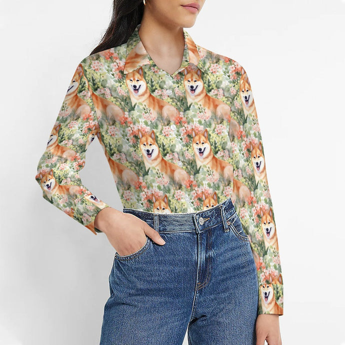 Spring Blossom Shiba Inus Women's Shirt - 2 Designs-Apparel-Apparel, Shiba Inu, Shirt-2