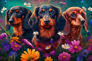 Spring Serenade Dachshunds Delight Wall Art Poster-Art-Dachshund, Dog Art, Home Decor, Poster-Light Canvas-Tiny - 8x10"-1