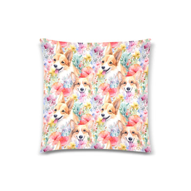 Springtime Frolic with Corgis Throw Pillow Cover-Cushion Cover-Corgi, Home Decor, Pillows-One Size-1