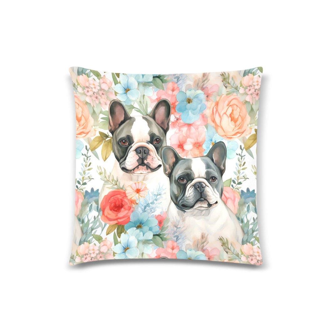 Springtime Pied French Bulldogs Throw Pillow Covers-Cushion Cover-French Bulldog, Home Decor, Pillows-White-ONESIZE-1