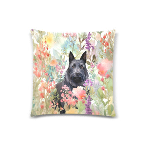 Springtime Serenade Scottie Floral Symphony Throw Pillow Cover-Cushion Cover-Home Decor, Pillows, Scottish Terrier-White-ONESIZE-1