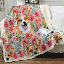 Load image into Gallery viewer, Springtime Summer Corgis Soft Warm Fleece Blanket-Blanket-Blankets, Corgi, Home Decor-Small-1