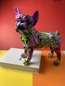 Image of a multicolor frenchie statue