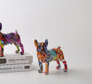 Image of two cutest multicolor french bulldog resin statues