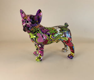 Image of a cutest multicolor french bulldog statue made of resin