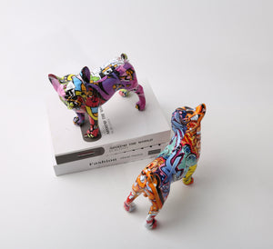 Image of two multicolor french bulldog statues in small and large size