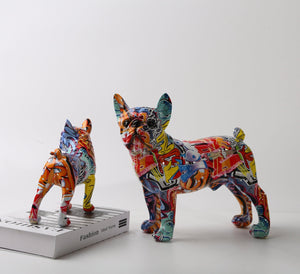 Image of two cutest multicolor french bulldog statues in small and large size