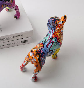 Image of a multicolor resin french bulldog statue