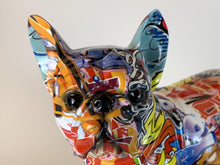 Load image into Gallery viewer, Close up image of a multicolor resin french bulldog statue