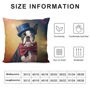 Star Spangled Boston Terrier Plush Pillow Case-Boston Terrier, Dog Dad Gifts, Dog Mom Gifts, Home Decor, Pillows-12 "×12 "-White-1