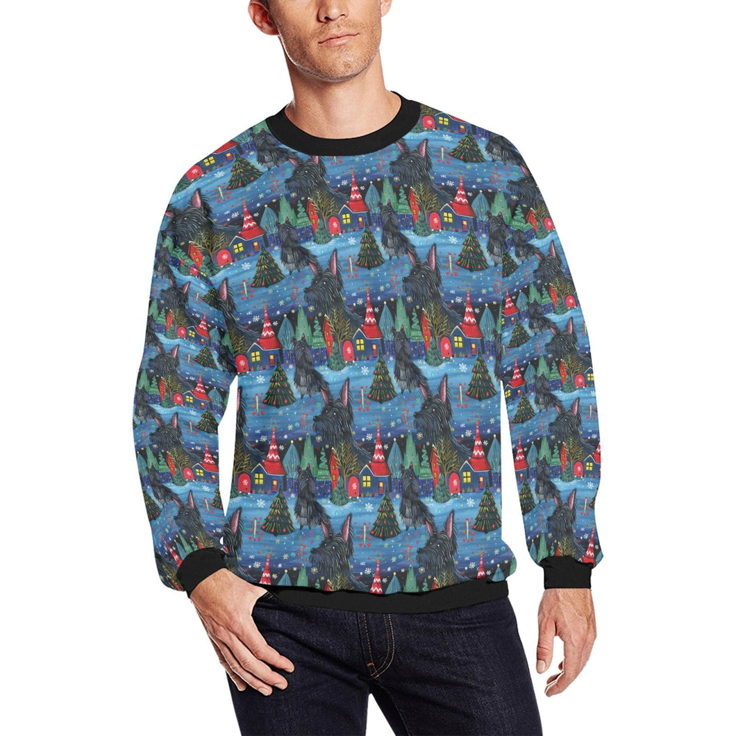 Starlight and Snowflakes Scottie Dog Christmas Fuzzy Sweatshirt for Men-Apparel-Apparel, Christmas, Dog Dad Gifts, Scottish Terrier, Sweatshirt-S-1