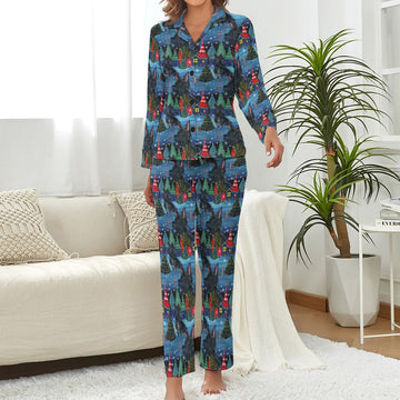 Starlight and Snowflakes Scottie Dog Christmas Pajamas Set for Women-Pajamas-Apparel, Christmas, Dog Mom Gifts, Pajamas, Scottish Terrier-2