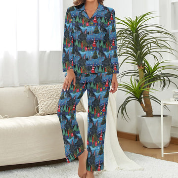 Starlight and Snowflakes Scottie Dog Christmas Pajamas Set for Women-Pajamas-Apparel, Christmas, Dog Mom Gifts, Pajamas, Scottish Terrier-S-1