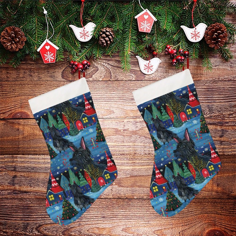 Starlight and Snowflakes Scottie Dog Christmas Stocking-Christmas Ornament-Christmas, Home Decor, Scottish Terrier-26X42CM-White2-2