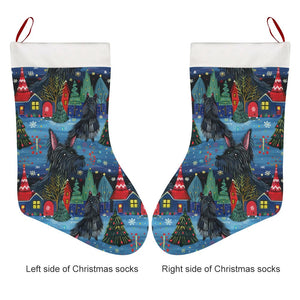 Starlight and Snowflakes Scottie Dog Christmas Stocking-Christmas Ornament-Christmas, Home Decor, Scottish Terrier-26X42CM-White2-3