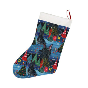 Starlight and Snowflakes Scottie Dog Christmas Stocking-Christmas Ornament-Christmas, Home Decor, Scottish Terrier-26X42CM-White2-1