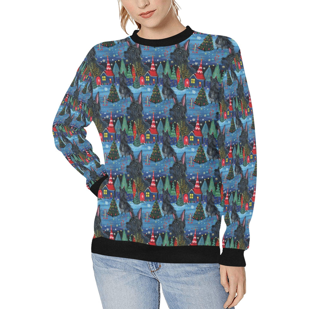 Starlight and Snowflakes Scottie Dog Christmas Sweatshirt for Women-Apparel-Apparel, Christmas, Dog Mom Gifts, Scottish Terrier, Sweatshirt-S-1