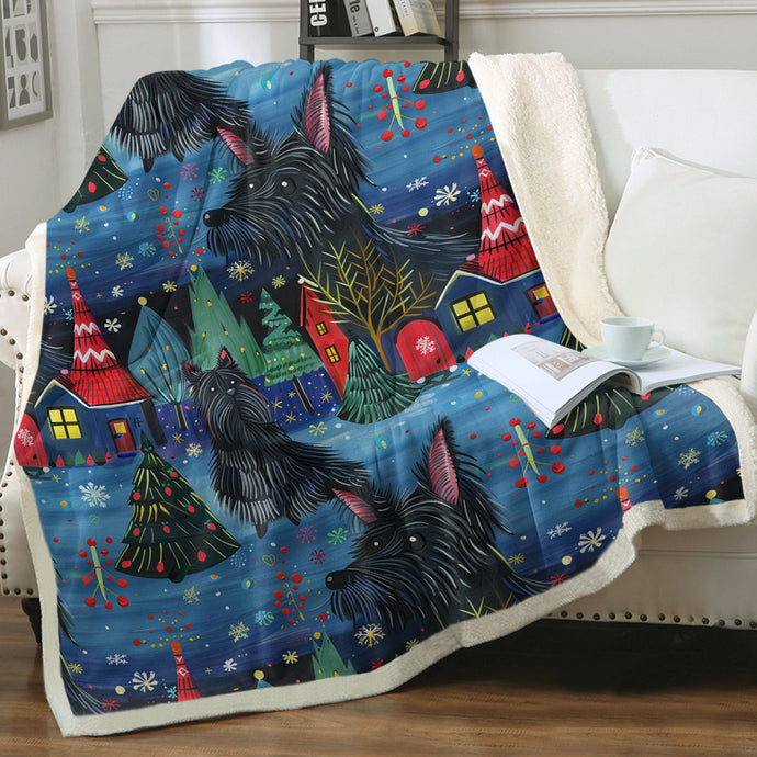 Starlight and Snowflakes Scottie Dog Soft Warm Christmas Blanket-Blanket-Blankets, Christmas, Dog Dad Gifts, Dog Mom Gifts, Home Decor, Scottish Terrier-1