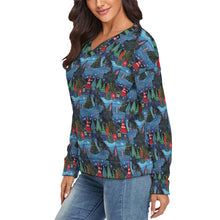 Load image into Gallery viewer, Starlight and Snowflakes Scottie Dog Women's V-Neck Christmas Sweater-Apparel-Apparel,Christmas,Dog Mom Gifts,Scottish Terrier,Sweater,Sweatshirt-3