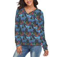 Load image into Gallery viewer, Starlight and Snowflakes Scottie Dog Women's V-Neck Christmas Sweater-Apparel-Apparel,Christmas,Dog Mom Gifts,Scottish Terrier,Sweater,Sweatshirt-1