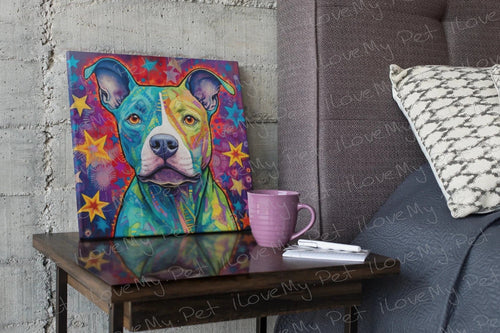 Starry Delight Pit Bull Wall Art Poster-Art-Dog Art, Home Decor, Pit Bull, Poster-Framed Light Canvas-Small - 8x8
