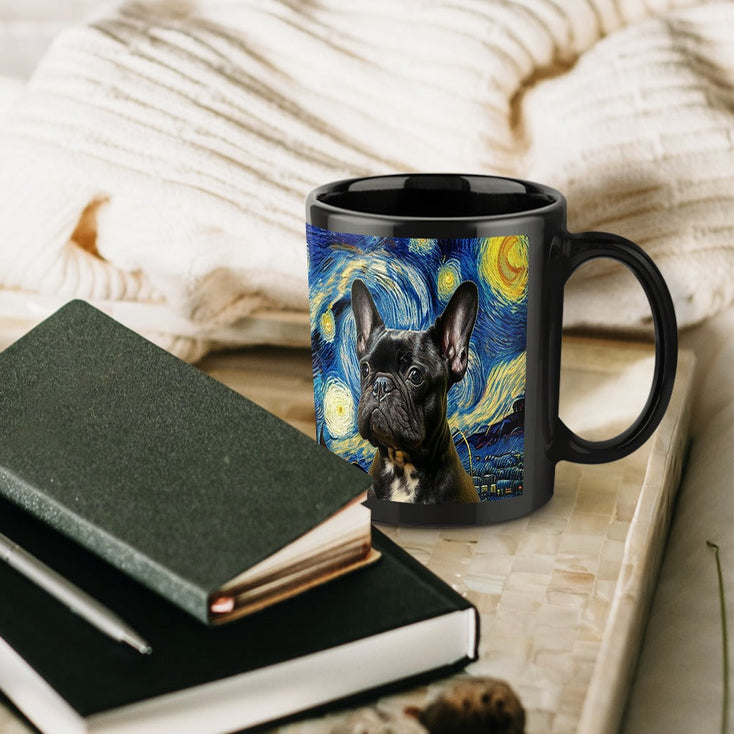 Starry Night Black Frenchie Coffee Mug-Mug-French Bulldog, Home Decor, Mugs-ONE SIZE-Black-5