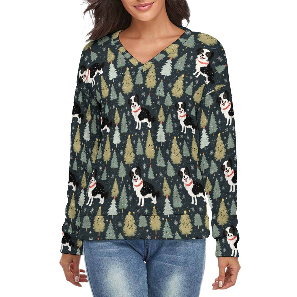 Starry Night Border Collie Women's V-Neck Christmas Sweater-Apparel-Apparel,Border Collie,Christmas,Dog Mom Gifts,Sweater,Sweatshirt-S-2