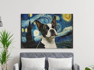 Starry Night Boston Terrier Wall Art Poster-Art-Boston Terrier, Dog Art, Dog Dad Gifts, Dog Mom Gifts, Home Decor, Poster-Framed Light Canvas-Tiny - 8x10"-6