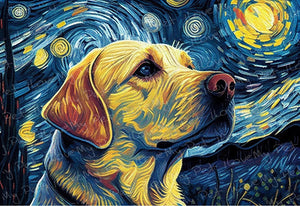 Starry Night Companion Yellow Labrador Wall Art Poster-Art-Dog Art, Home Decor, Labrador, Poster-1