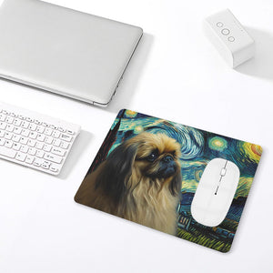 Starry Night Dreamer Pekingese Leather Mouse Pad-Accessories-Dog Dad Gifts, Dog Mom Gifts, Home Decor, Mouse Pad, Pekingese-ONE SIZE-White-2