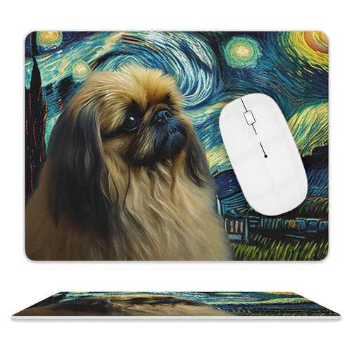 Starry Night Dreamer Pekingese Leather Mouse Pad-Accessories-Dog Dad Gifts, Dog Mom Gifts, Home Decor, Mouse Pad, Pekingese-ONE SIZE-White-4