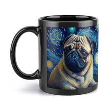 Load image into Gallery viewer, Starry Night Fawn Pug Coffee Mug-Mug-Home Decor, Mugs, Pug-ONE SIZE-Black-2