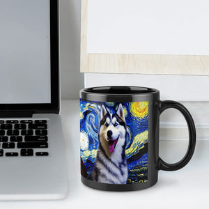 Starry Night Husky Coffee Mug-Mug-Home Decor, Mugs, Siberian Husky-ONE SIZE-Black-7