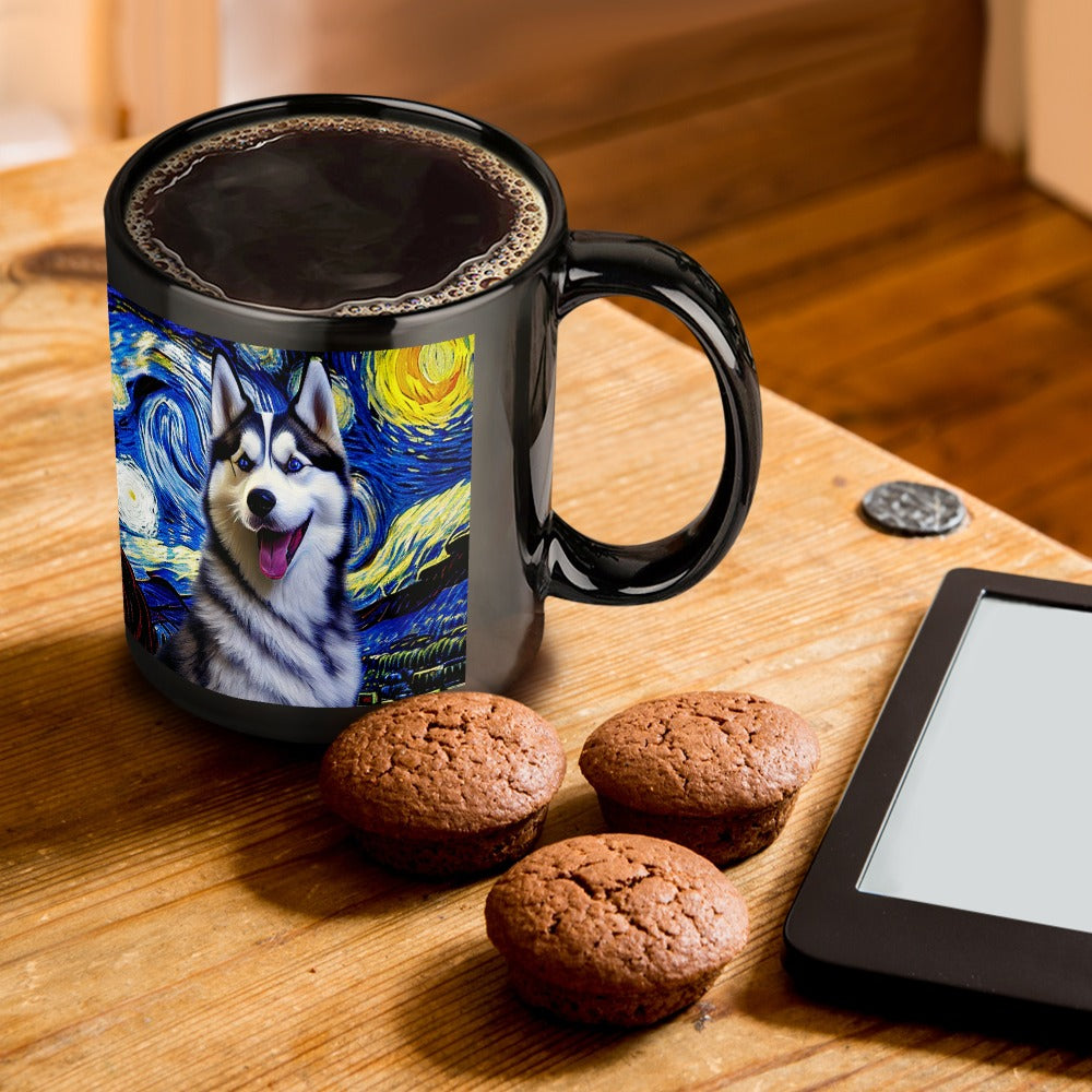 Starry Night Husky Coffee Mug-Mug-Home Decor, Mugs, Siberian Husky-ONE SIZE-Black-1