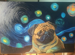 Starry Night Pug Oil Painting-Art-Dog Art, Home Decor, Painting, Pug-24" x 36" inches-10