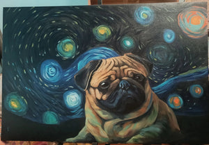 Starry Night Pug Oil Painting-Art-Dog Art, Home Decor, Painting, Pug-24" x 36" inches-11