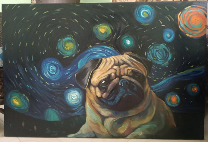 Starry Night Pug Oil Painting-Art-Dog Art, Home Decor, Painting, Pug-24