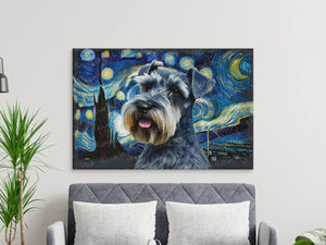 Starry Night Schnauzer Wall Art Poster-Art-Dog Art, Dog Dad Gifts, Dog Mom Gifts, Home Decor, Poster, Schnauzer-Framed Light Canvas-Tiny - 8x10"-5