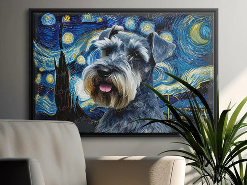 Starry Night Schnauzer Wall Art Poster-Art-Dog Art, Dog Dad Gifts, Dog Mom Gifts, Home Decor, Poster, Schnauzer-Light Canvas-Tiny - 8x10