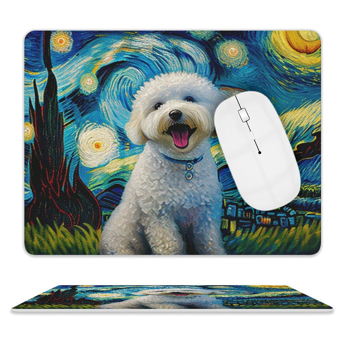Starry Night Serenade Bichon Frise Leather Mouse Pad-Accessories-Bichon Frise, Dog Dad Gifts, Dog Mom Gifts, Home Decor, Mouse Pad-ONE SIZE-White-2