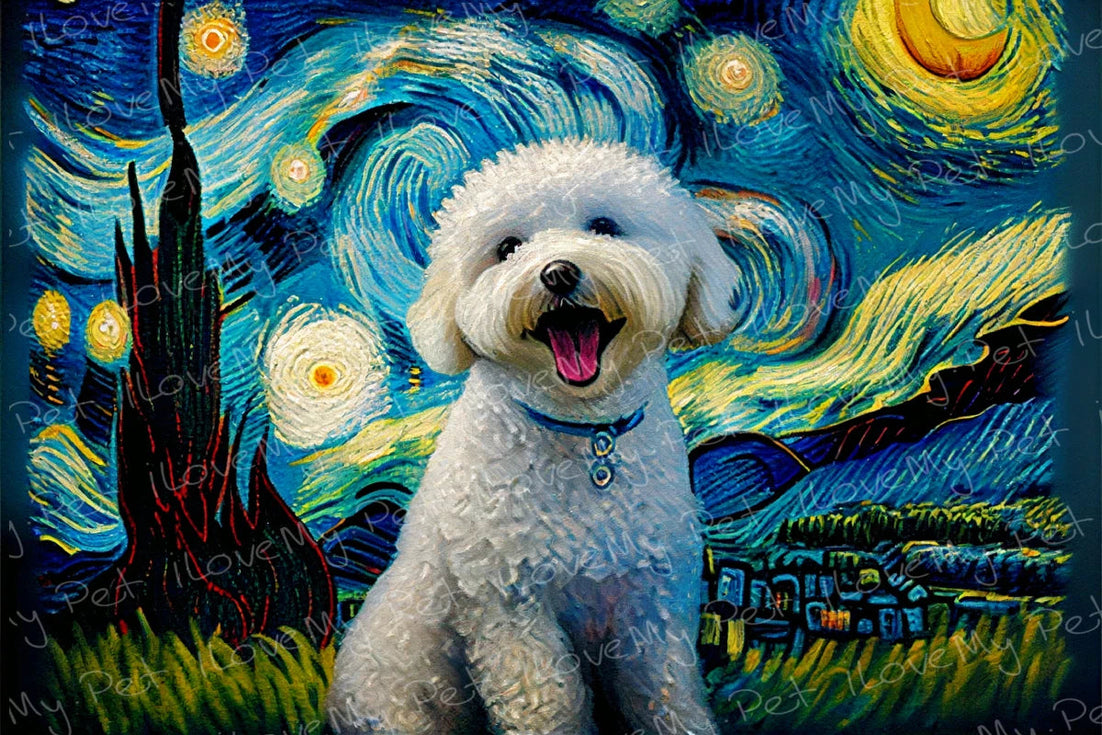 Starry Night Serenade Bichon Frise Wall Art Poster-Art-Bichon Frise, Dog Art, Home Decor, Poster-1