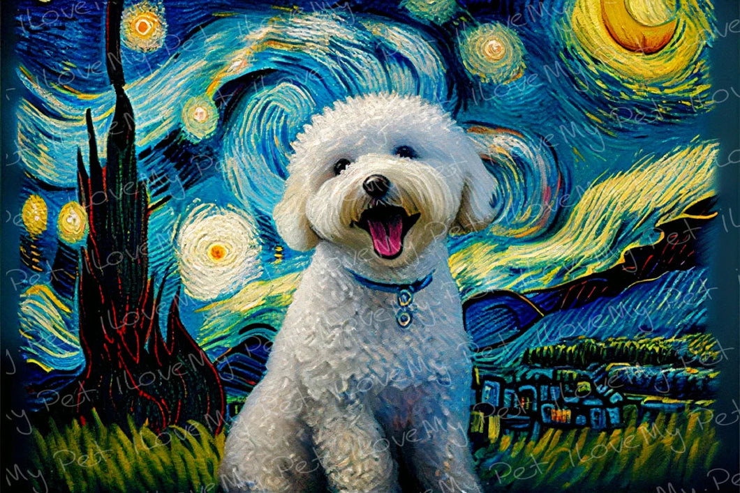 Starry Night Serenade Bichon Frise Wall Art Poster-Art-Bichon Frise, Dog Art, Home Decor, Poster-1