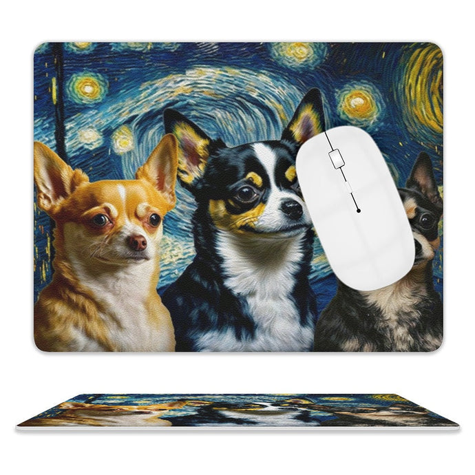 Starry Night Serenade Chihuahuas Leather Mouse Pad-Accessories-Chihuahua, Dog Dad Gifts, Dog Mom Gifts, Home Decor, Mouse Pad-ONE SIZE-White-2