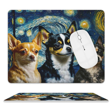Starry Night Serenade Chihuahuas Leather Mouse Pad 2 360x
