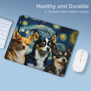 Starry Night Serenade Chihuahuas Leather Mouse Pad-Accessories-Chihuahua, Dog Dad Gifts, Dog Mom Gifts, Home Decor, Mouse Pad-ONE SIZE-White-4