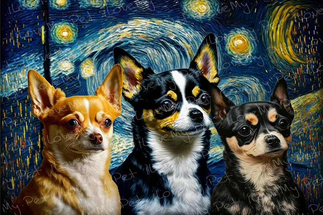 Starry Night Serenade Chihuahuas Wall Art Poster-Art-Chihuahua, Dog Art, Home Decor, Poster-1