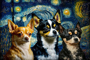 Starry Night Serenade Chihuahuas Wall Art Poster-Art-Chihuahua, Dog Art, Home Decor, Poster-1