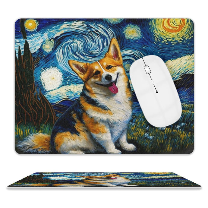 Starry Night Serenade Corgi Leather Mouse Pad-Accessories-Corgi, Dog Dad Gifts, Dog Mom Gifts, Home Decor, Mouse Pad-ONE SIZE-White-2