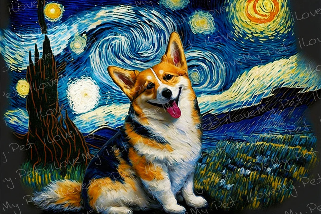 Starry Night Serenade Corgi Wall Art Poster-Art-Corgi, Dog Art, Home Decor, Poster-1